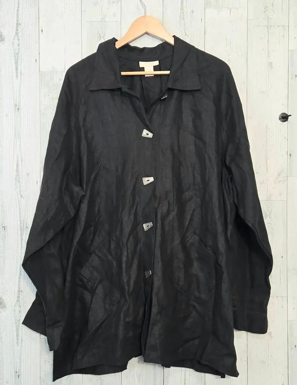 VTG J. Jill Heavyweight Linen Lagenlook Button Down Top Jacket Topper Sz. 2X